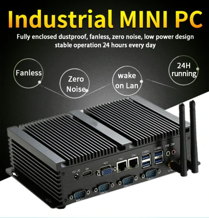 Miniordenador de escritorio Industrial sin ventilador, 2 x Lans, Windows XP/7/10, Intel i5, 3317U, 1037U, 4 x RS232, 300M, Wifi, HDMI + VGA