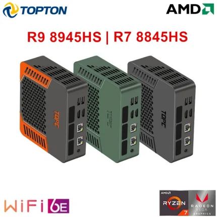 Topton-Mini PC AMD Gamer TOPC, ordenador de escritorio con Windows 11 Pro, R9, 8845HS, 2xDDR5, USB4.0, NVMe, 2 LAN, WiFi6E