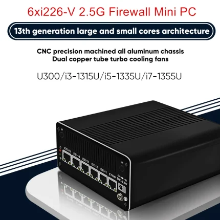 Enrutador de Firewall de 13ª generación, dispositivo Intel i7 1355U i5 1335U i3 1315U U300 6x i226-V 2,5G 2x2 x NVMe SATA, Mini PC Proxmox