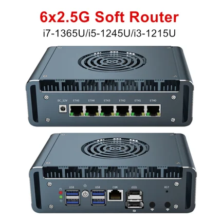 Enrutador suave Intel i7 1365U 1265U i5 1245U i3 1215U cortafuegos ordenador Mini PC 6x i226-V 2,5G 2xDDR5 NVMe Proxmox pfSense OPNsense