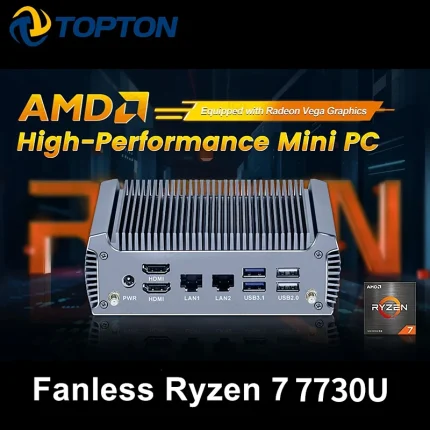 Topton FU02 Mini PC sin ventilador AMD Ryzen 7 7730U 8 núcleos 16 hilos Barebone PC 2 LANs ordenador de juegos de escritorio Windows 11 2x4K WiFi6