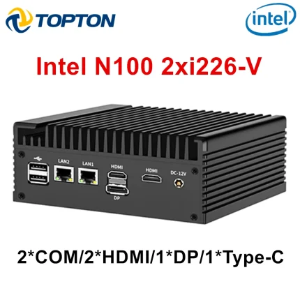 Topton-Mini PC Intel N100 sin ventilador, enrutador de Firewall sólido de refrigeración eficiente, 2xi226-V, 2,5G, 2X COM, NVMe, 2x HD, 1 x DP, ordenador Industrial