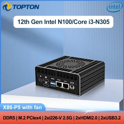 Mini PC Firewall sólido X86 P5 12. a generación Intel i3-N305 N100 enrutador suave 2 * i226-V 2,5G 2 * HDMI2.0 2 * USB3.2 DDR5 4800 PCIex4 NAS DIY