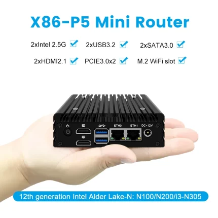 Topton-Mini enrutador de cortafuegos sin ventilador X86 P5, enrutador de 12. ª generación, Intel i3-N305, N100, DDR5, 4800MHz, 2x, i226-V, 2,5G, 2x, HDMI2.1, servidor Proxmox