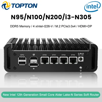 Mini PC Intel Firewall de 12ª generación, Alder Lake i3 N305 8 Core N200 N100 DDR5 4800MHz 4xi226-V 2,5G, enrutador suave sin ventilador Proxmox Host