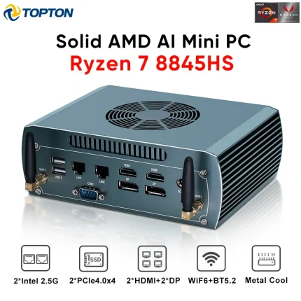 Topton Solid FU03 AI Mini PC AMD Ryzen 7 8845HS 2 * Intel 2,5G LAN 2 * DDR5 2 * NVME Windows 11 Firewall PC computadora para juegos 4x8K WiFi6