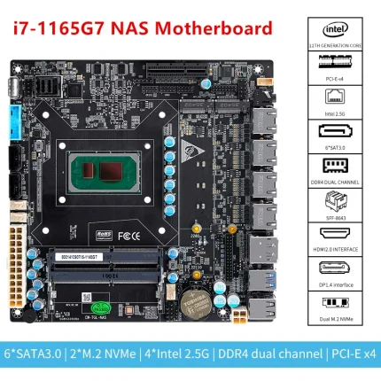 Placa base NAS de 6 ranuras, tarjeta madre Intel i7 1165G7 i5 1135G7 i3 1115G4 4x i226 2,5G 6xSATA 2xM.2 NVMe PCIEx4 Mini ITX Firewall Board