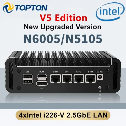 Mini PC Pentium N6005 N5105 V5 Edition DDR4 2 * NVMe sin ventilador, enrutador suave DP tipo-c OPNsense ESXi, Intel i226-V 2,5G, nuevo 4x