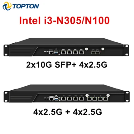 Topton 1U Rack Firewall Aparato 2x10G SFP+ 4x i226-V 2.5G Intel i3-N305 N100 DDR5 mSATA Enrutador de red Mini PC Servidor AES-NI