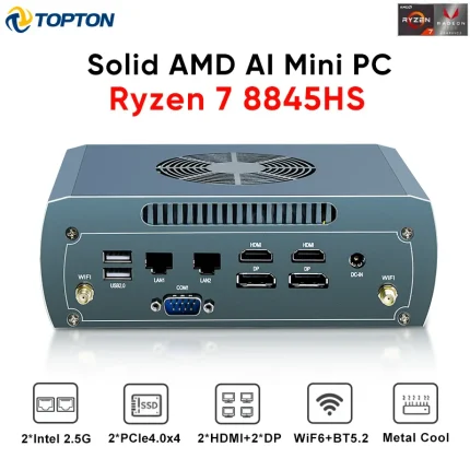 Topton Almighty FU03 AMD Mini PC Ryzen 7 8845HS 2*2,5G LAN Firewall escritorio 2 * NVME Barebone ordenador para juegos PC Industrial WiFi6