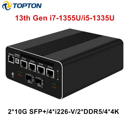 Mini PC Firewall 13th Gen Intel i7 1355U i5 1335U 2*10G SFP + óptico 4x i226-V 2,5G enrutador suave 2 * DDR5 2 * SATA 4*4K Proxmox Host
