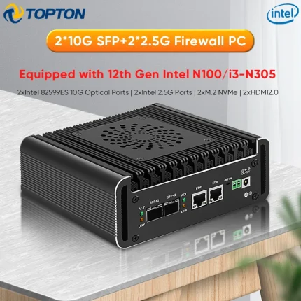 Aparato de cortafuegos sólido Topton 2x10G SFP + Intel i3 N305 N355 N100 N150 2xi226-V 2,5G Mini PC 2xNVMe DDR5 pfSense Proxmox ESXi