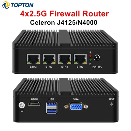 Enrutador suave sin ventilador Intel Celeron J4125 N4000, dispositivo de Firewall 4x, i226-V, 2,5G, RJ45, Nano, Mini PC, AES-NI, ESXi, pfSense, OPNsense