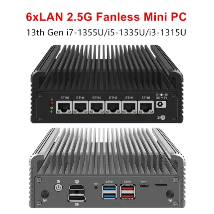 Mini PC sin ventilador de 13. a 12 a generación USB4.0 i7 1355U i5 1335U i3 1315U Intel 6x i226-V LAN aparato de cortafuegos enrutador suave Proxmox ESXi