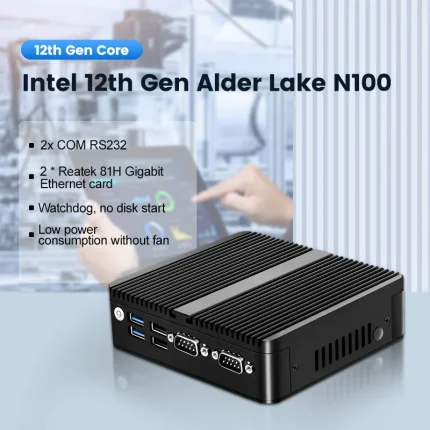 Kingnovy-Mini PC sin ventilador de 12ª generación, Alder Lake N100 N95, Quad Core, LAN Dual, 2 x COM, NVMe, Windows 11, 3x4K, UHD, HTPC, ordenador Industrial